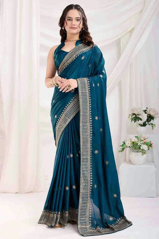 Teal Chinon Silk Designer Saree NCSD11110945
