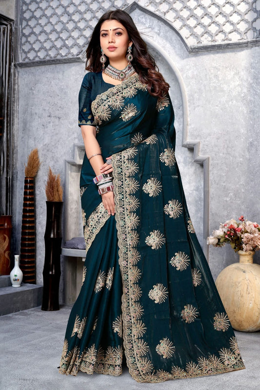 Teal Crepe Silk Saree NCSD10910238