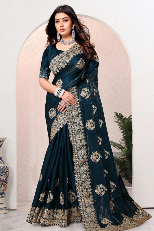 Teal Crepe Silk Saree NCSD10910241