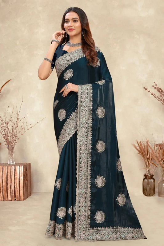 Teal Crepe Silk Saree NCSD10910246