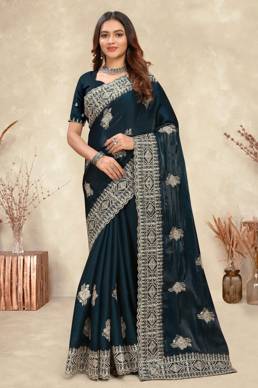 Teal Crepe Silk Saree NCSD10910250