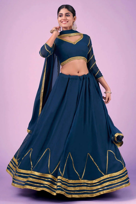 Teal Embroidery Georgette Lehenga Choli NCLD10810355