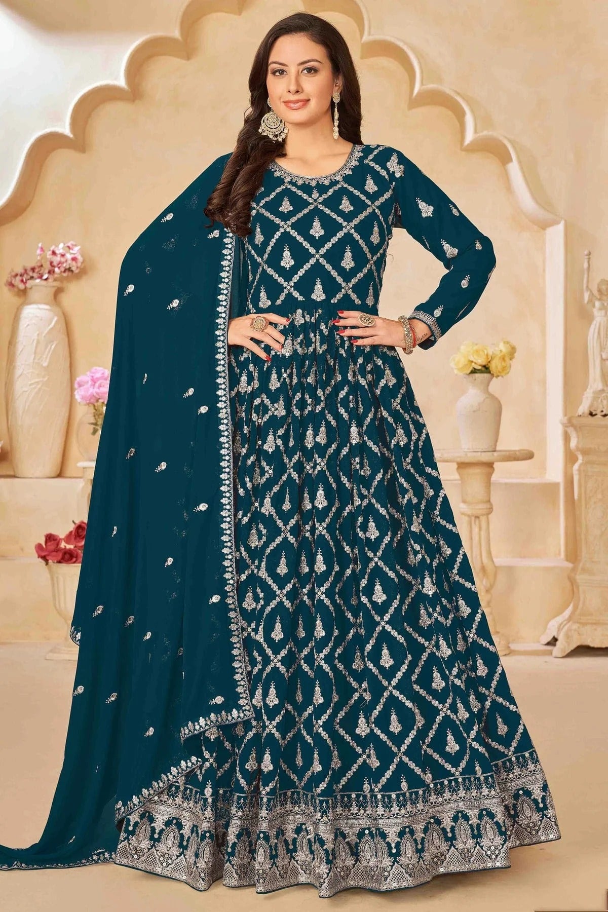 Teal Faux Georgette Anarkali Suit NCSM10510119