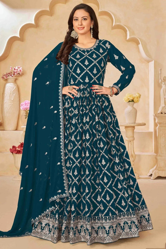 Teal Faux Georgette Anarkali Suit NCSM10510119