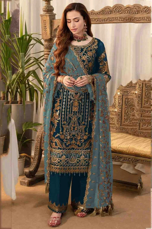Teal Faux Georgette Pakistani Suit NCSM11410145