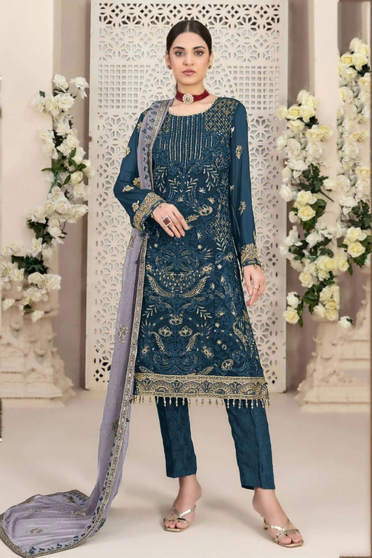 Teal Faux Georgette Pakistani Suit NCSM11410566