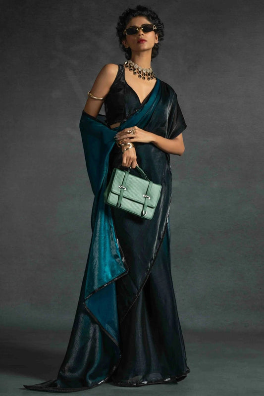Teal Fendi Satin Silk Ready To Wear Saree NCSD11210127
