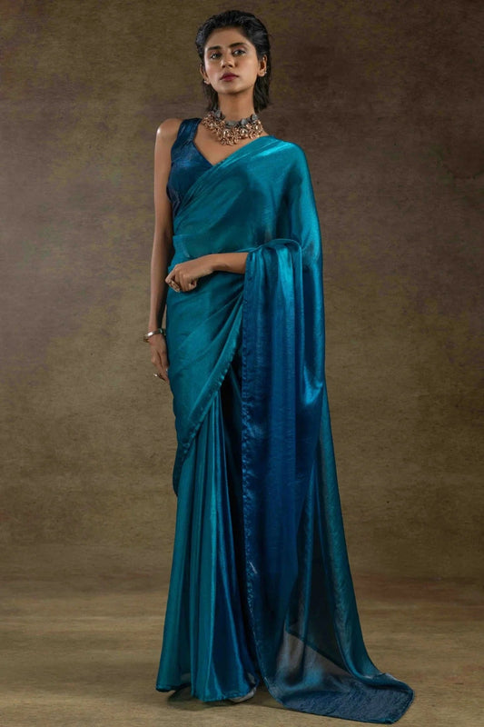 Teal Fendi Satin Silk Ready To Wear Saree NCSD11210135