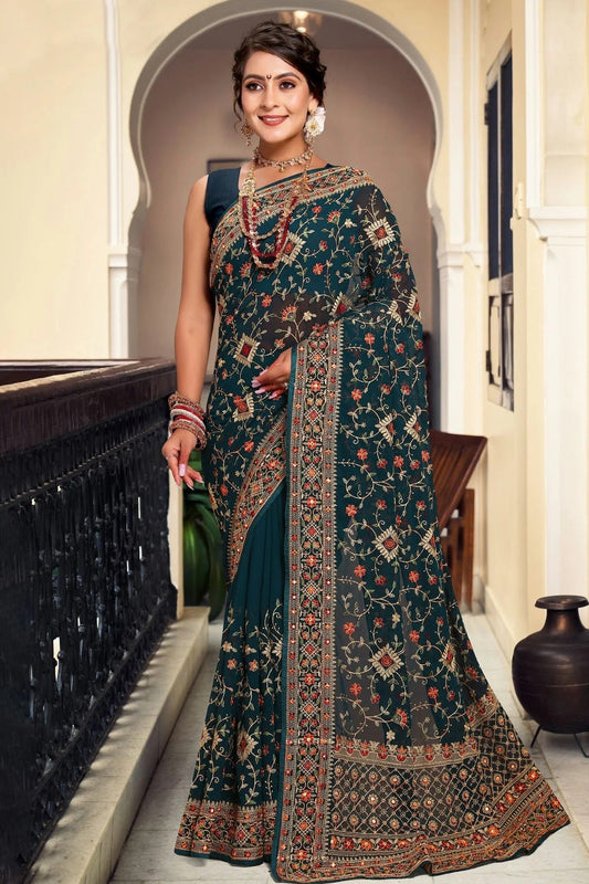 Teal Georgette Designer Saree NCLC11210305