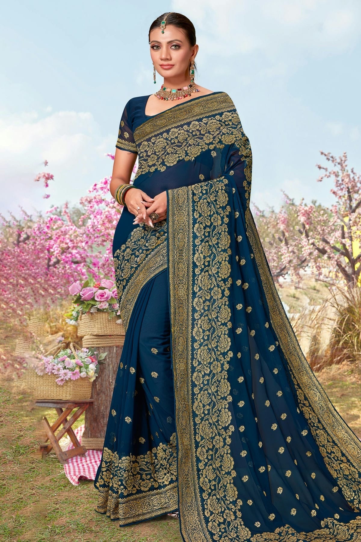 Teal Georgette Designer Saree NCLC11210355