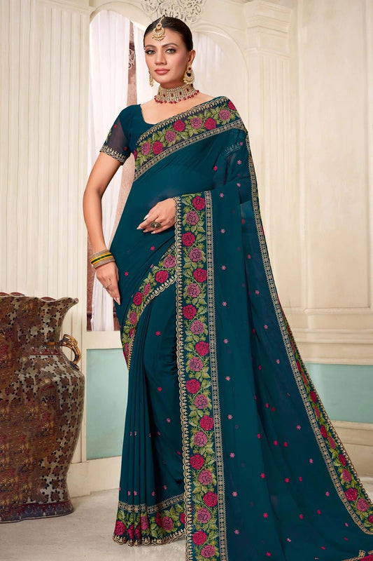 Teal Georgette Designer Saree NCLC11210360