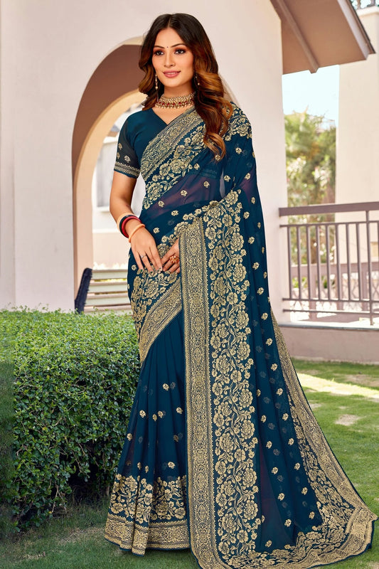 Teal Georgette Designer Saree NCLC11210395