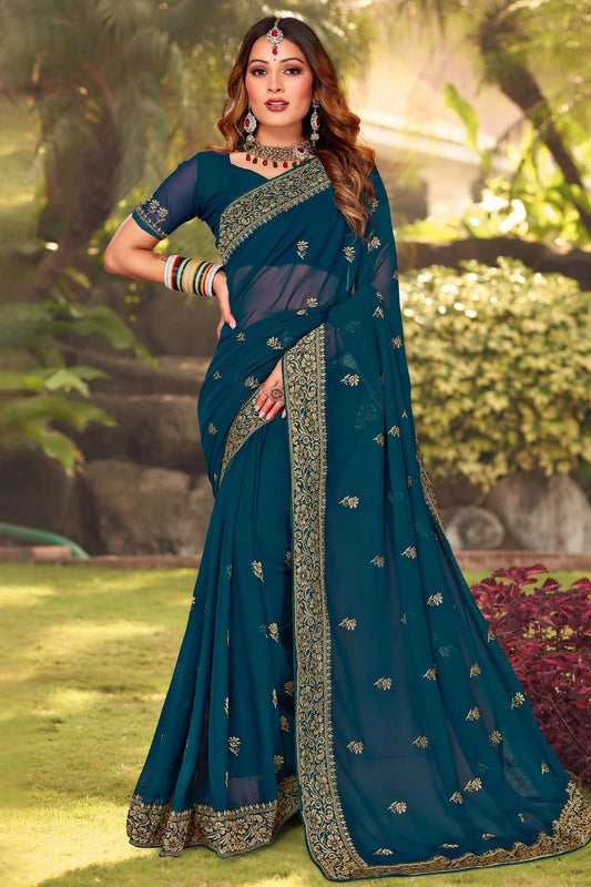 Teal Georgette Designer Saree NCLC11210425