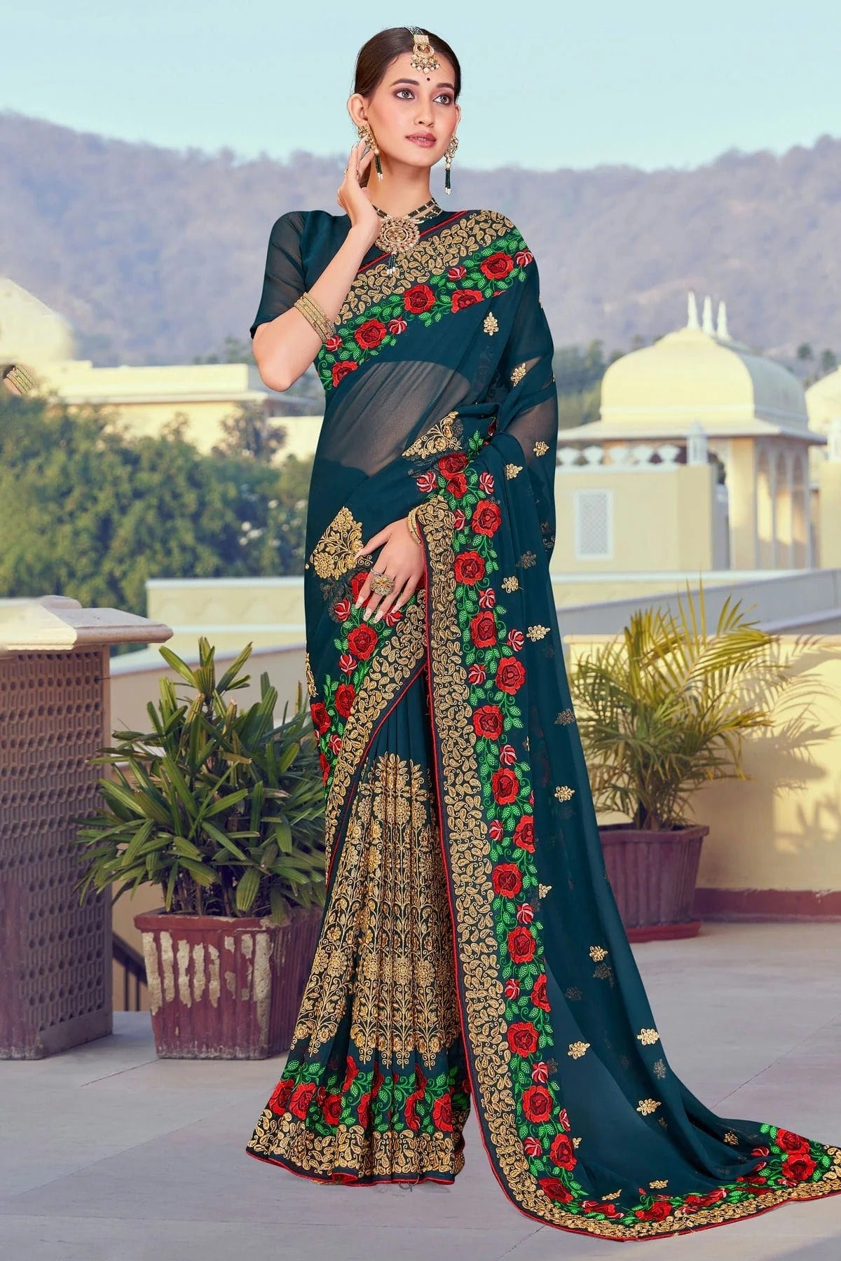 Teal Georgette Designer Saree NCLC11210443
