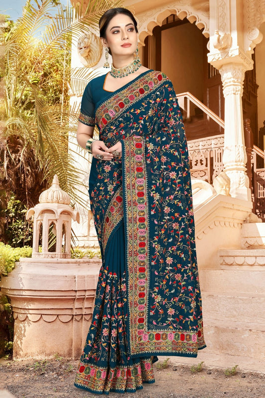 Teal Georgette Designer Saree NCLC11210491