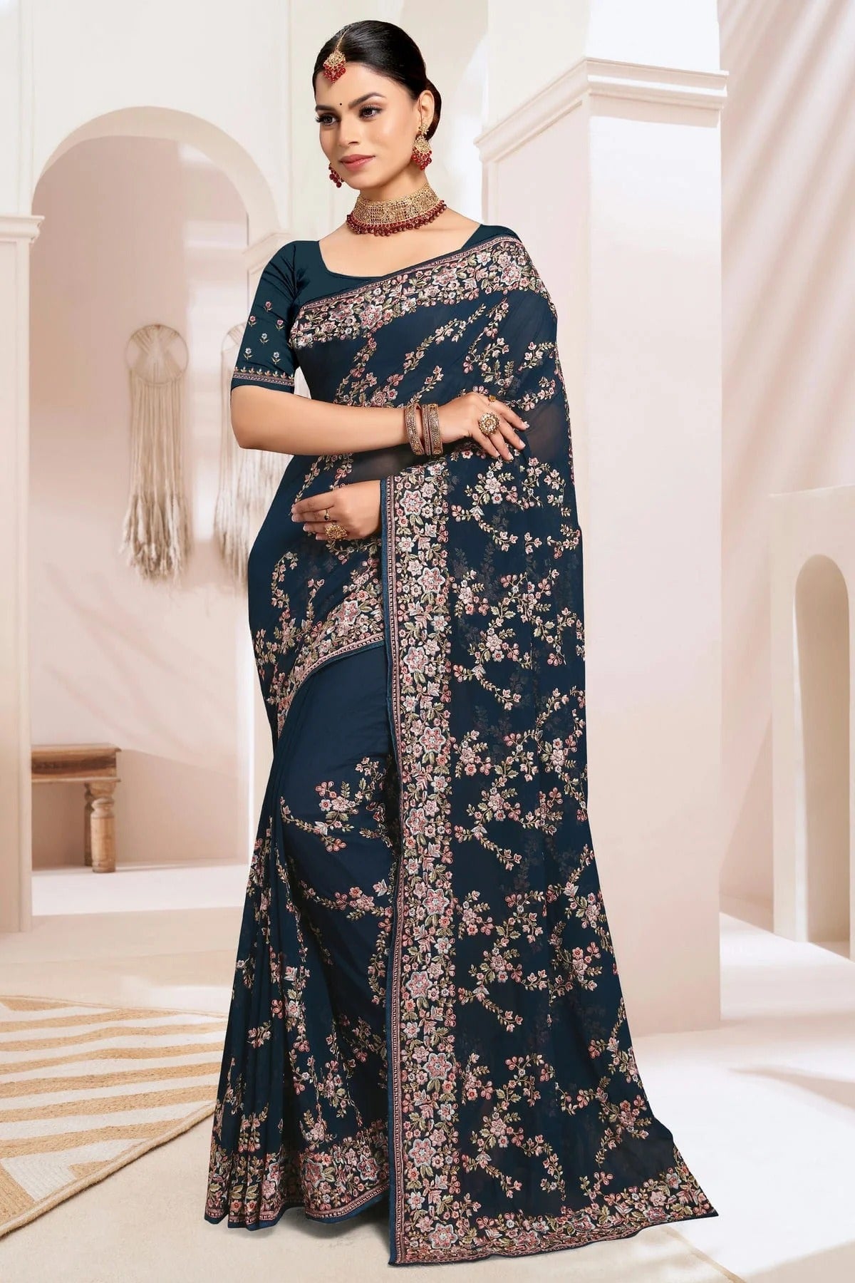 Teal Georgette Designer Saree NCSD10910167