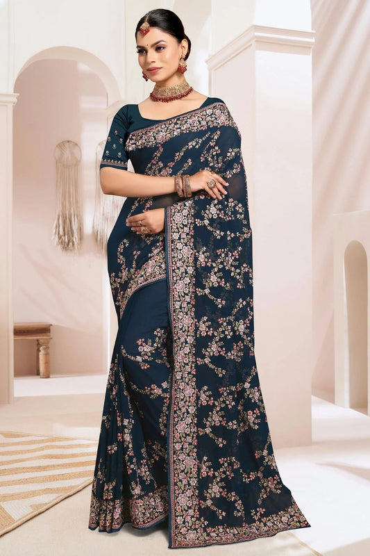 Teal Georgette Designer Saree NCSD10910167
