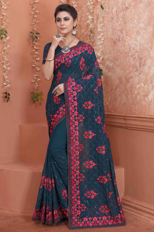 Teal Georgette Designer Saree NCSD10910731