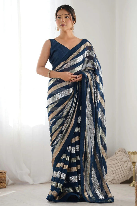 Teal Georgette Designer Saree NCSD11111526