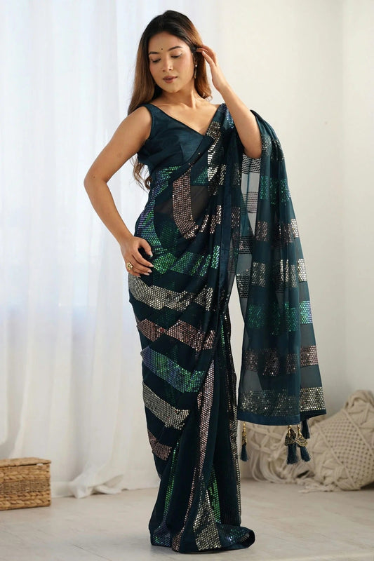 Teal Georgette Designer Saree NCSD11111623