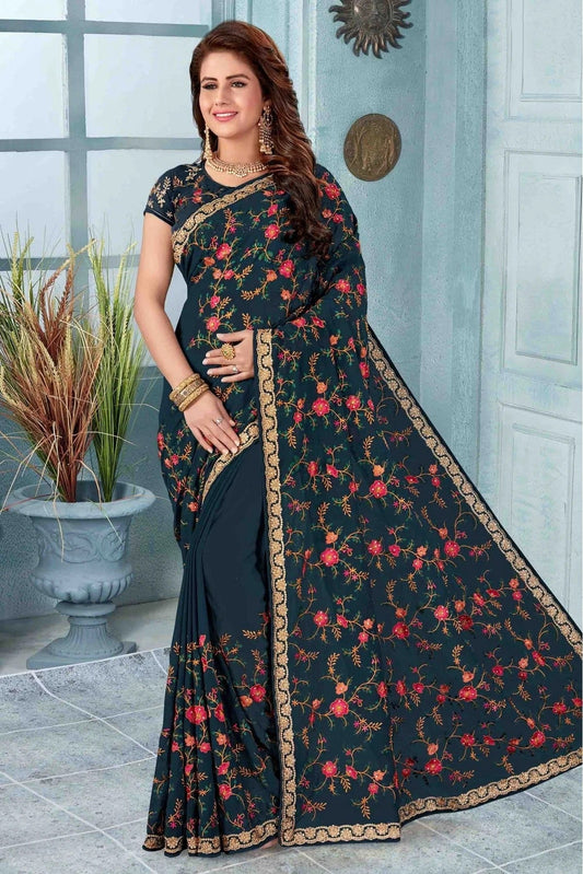 Teal Georgette Designer Saree NCSD11210643