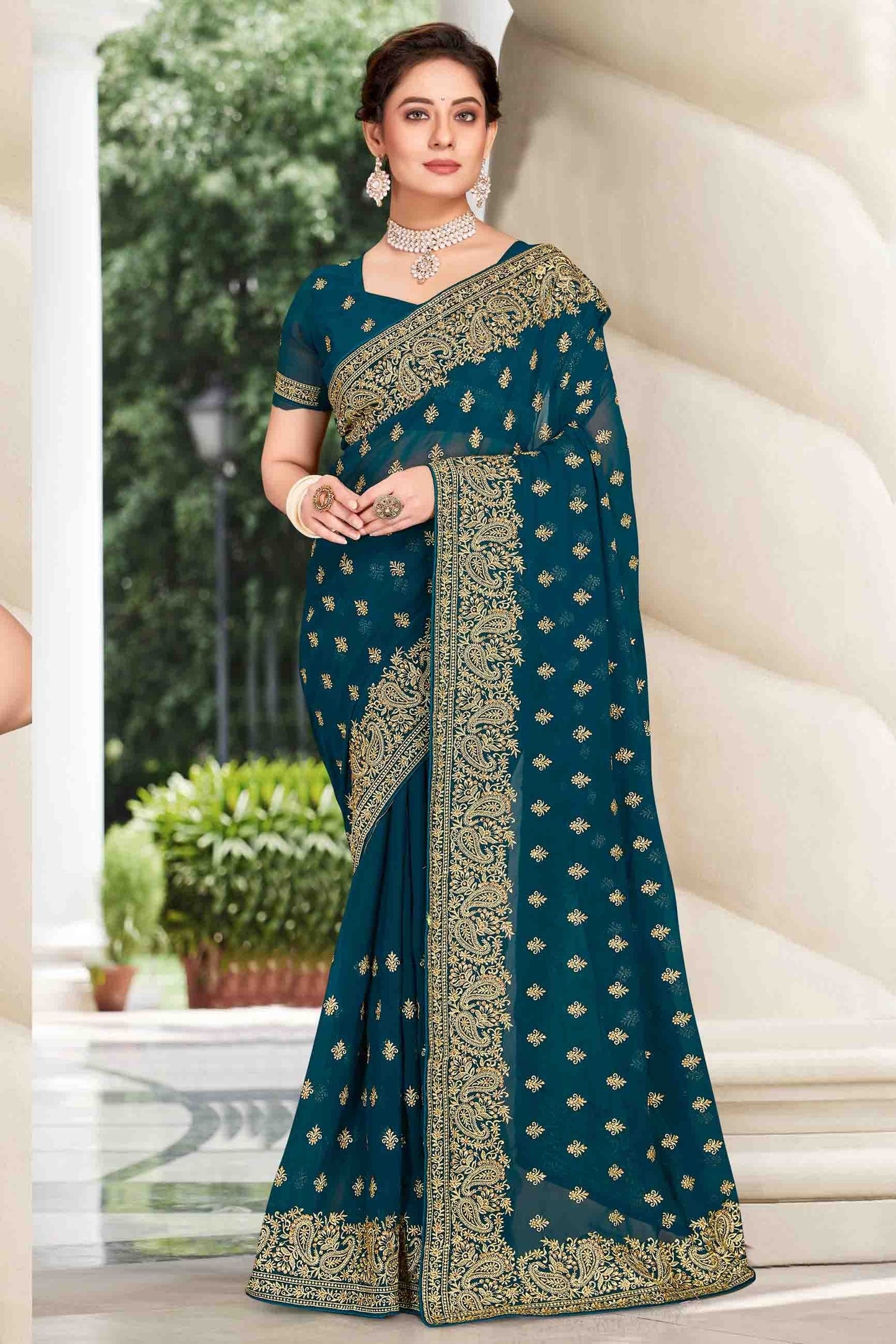 Teal Georgette Designer Saree NCSD11210895
