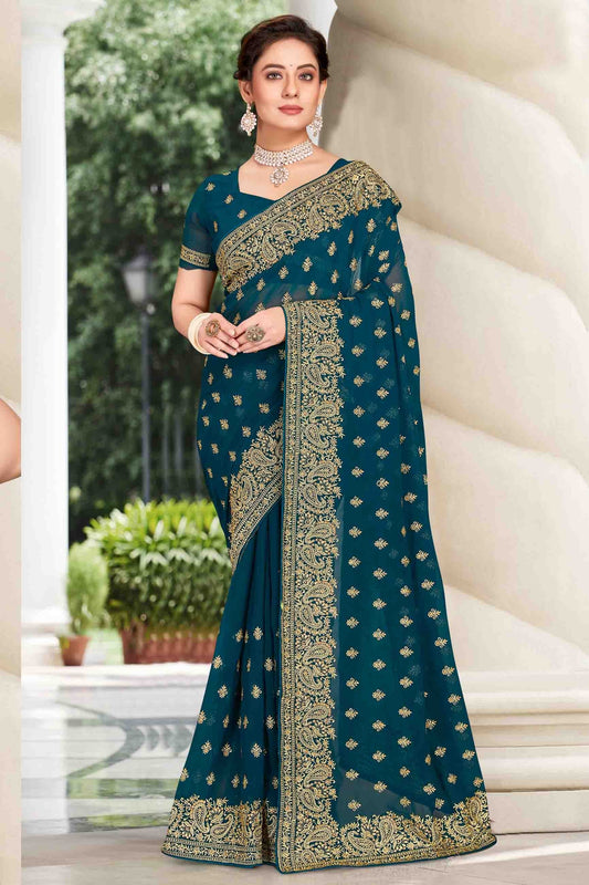 Teal Georgette Designer Saree NCSD11210895