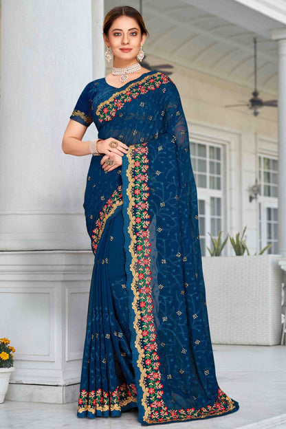 Teal Georgette Designer Saree NCSD11210917