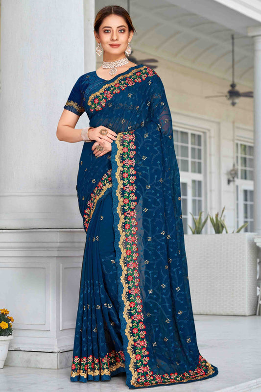 Teal Georgette Designer Saree NCSD11210917