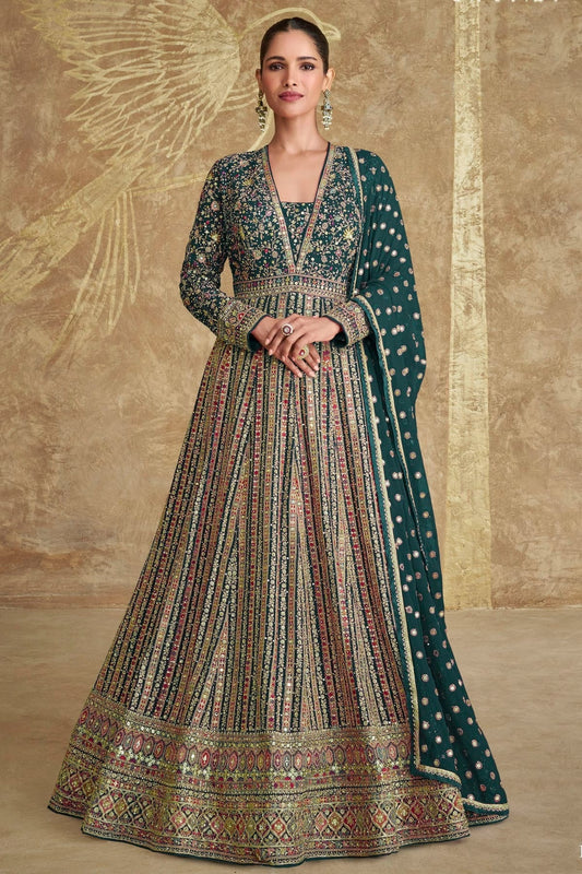 Teal Georgette Gown NCSM11410382