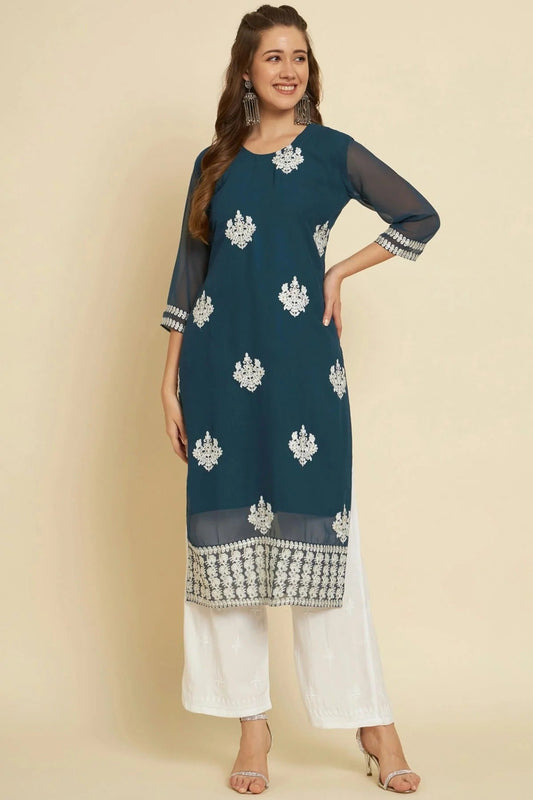 Teal Georgette Kurti NCKR11112052