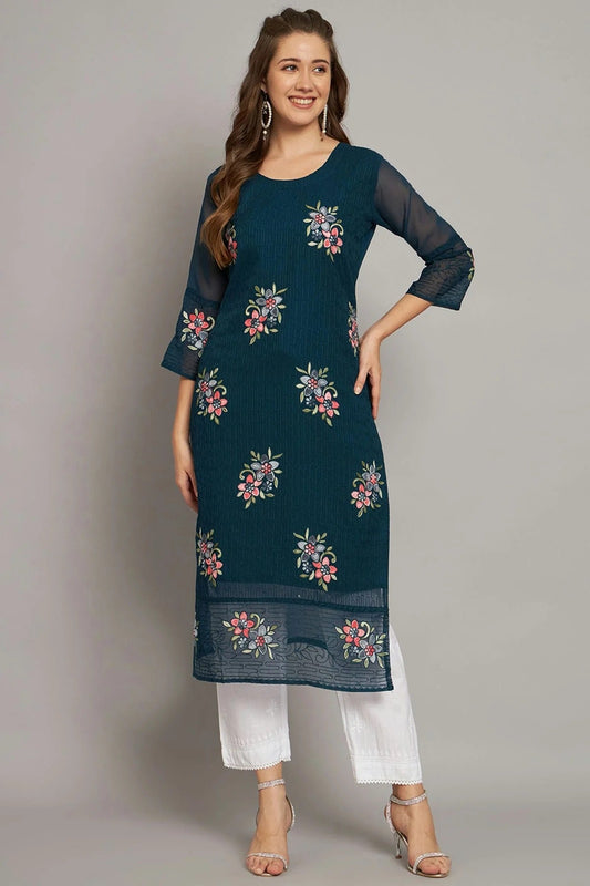 Teal Georgette Kurti NCKR11112080
