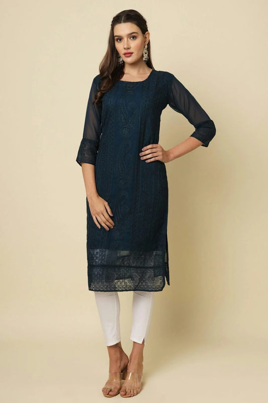 Teal Georgette Kurti NCKR11112087