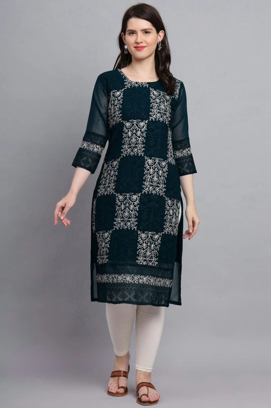 Teal Georgette Kurti NCKR11112107