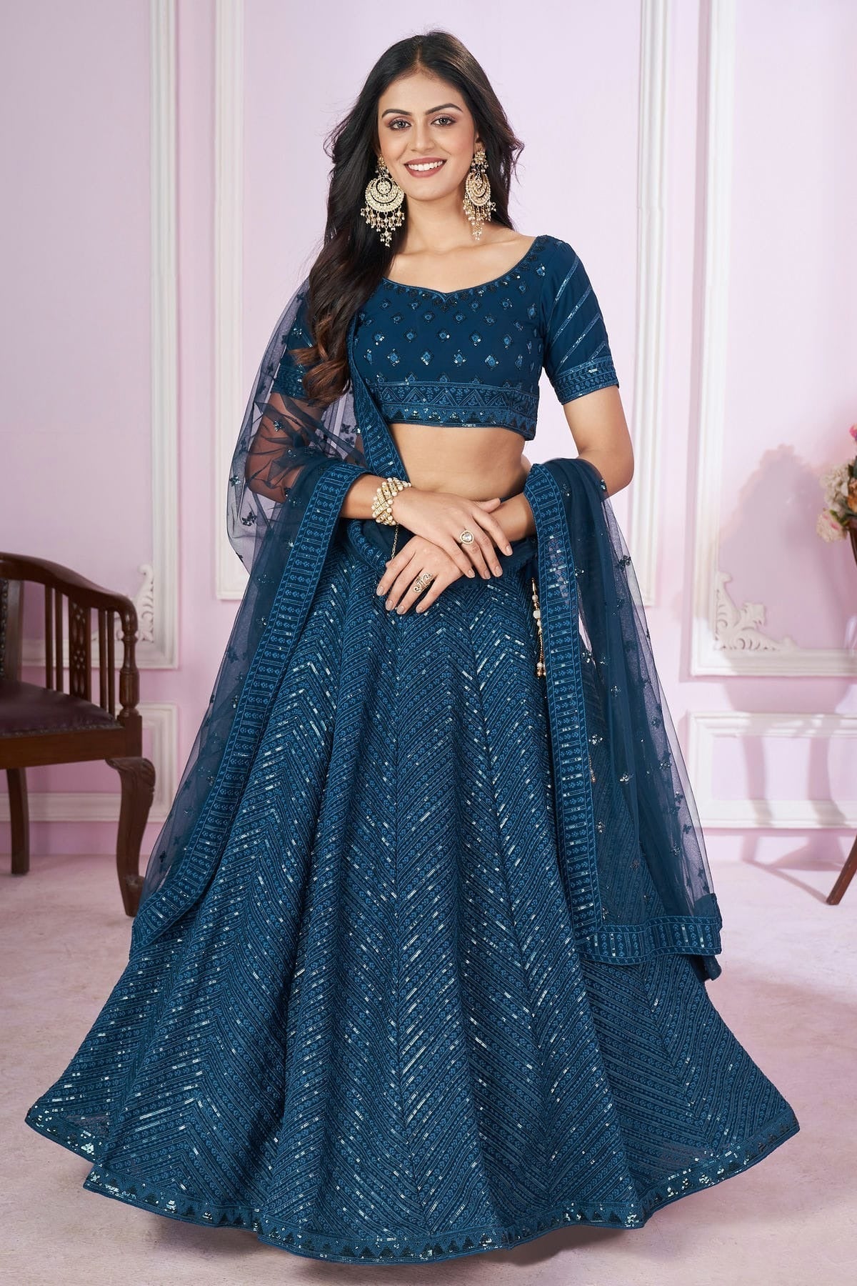 Teal Georgette Lehenga Choli NCLC10110124