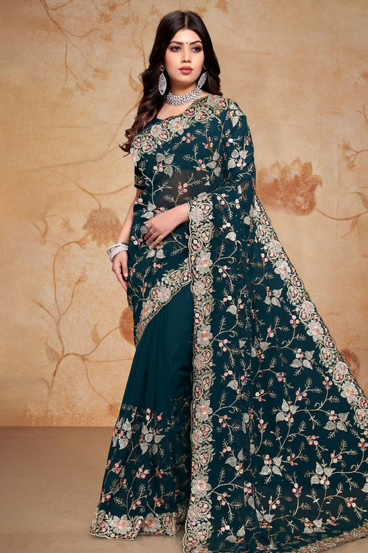 Teal Georgette Saree NCSD10910231