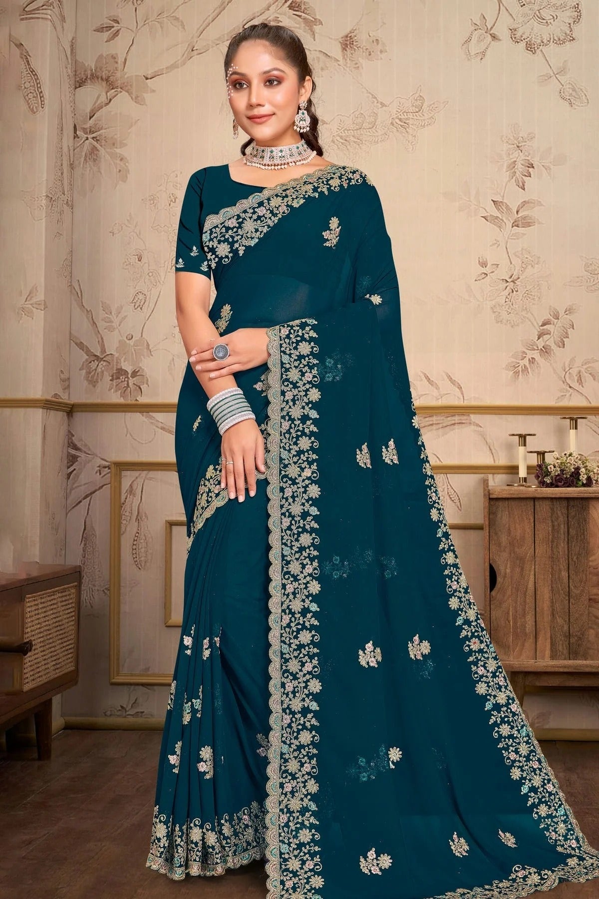Teal Georgette Saree NCSD10910266