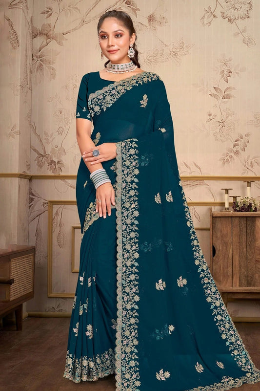 Teal Georgette Saree NCSD10910266