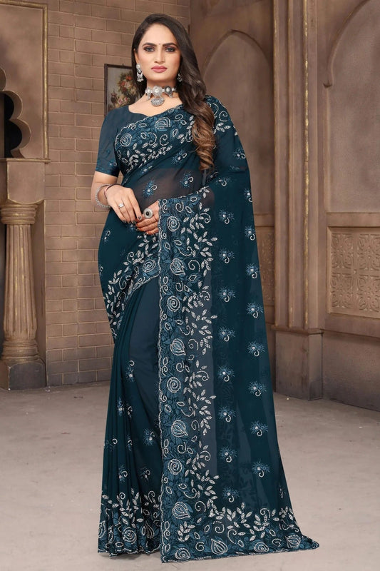 Teal Georgette Saree NCSD10910269