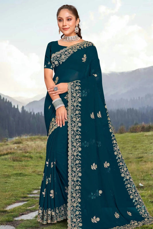 Teal Georgette Saree NCSD10910284