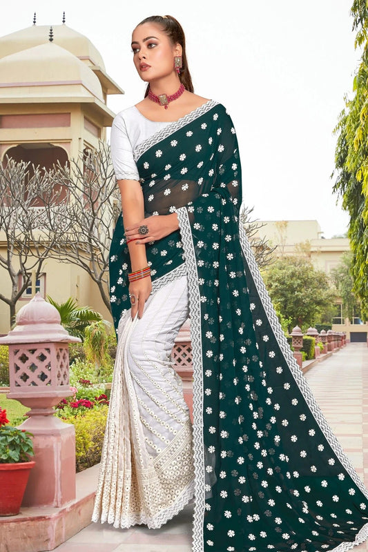 Teal Georgette Saree NCSD10910288