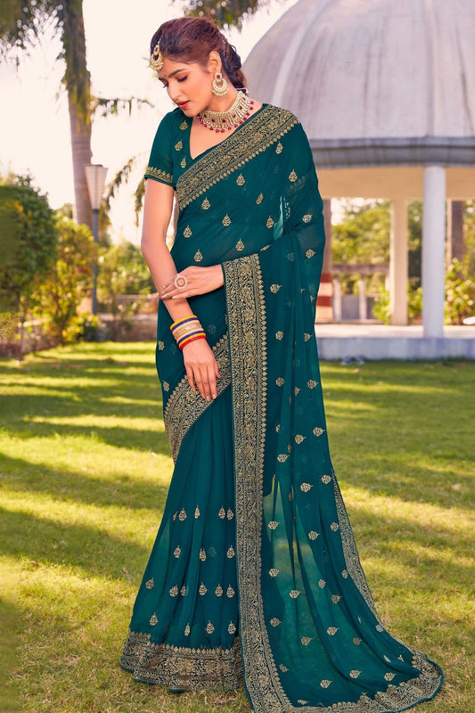 Teal Georgette Saree NCSD10910393