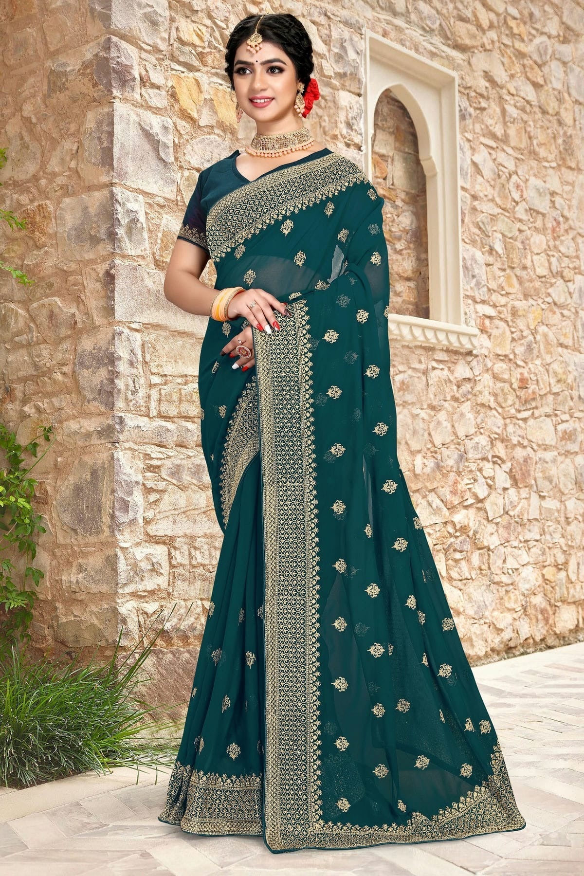 Teal Georgette Saree NCSD10910408