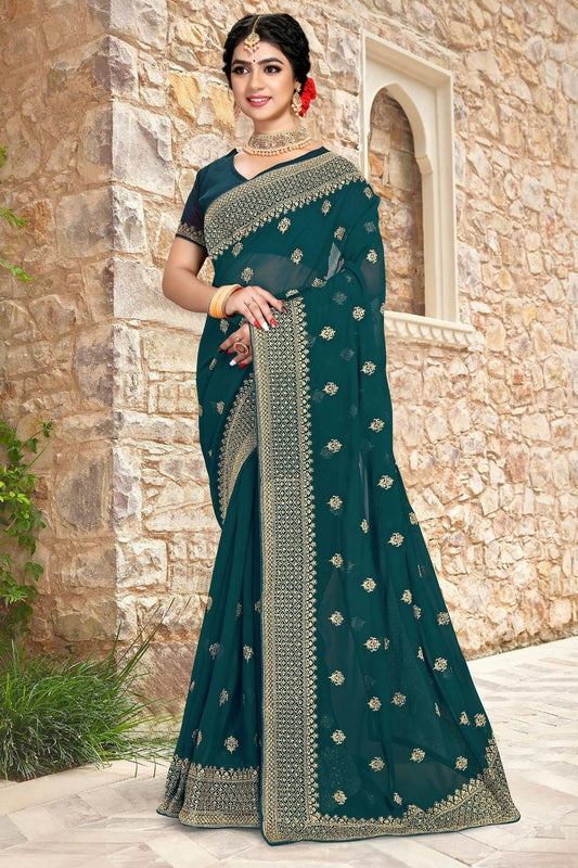 Teal Georgette Saree NCSD10910408