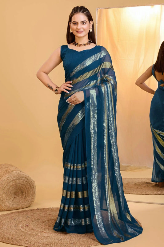 Teal Georgette Saree NCSD11112590