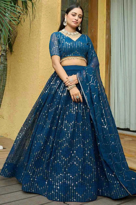 Teal Georgette Semi Stitched Lehenga Choli NCLC11710114