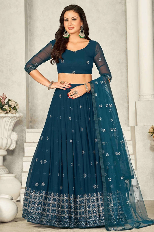 Teal Georgette Semi Stitched Lehenga Choli NCLC11710128