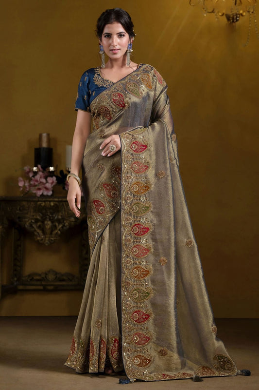 Teal Georgette and Organza Designer Saree NCSD11111191