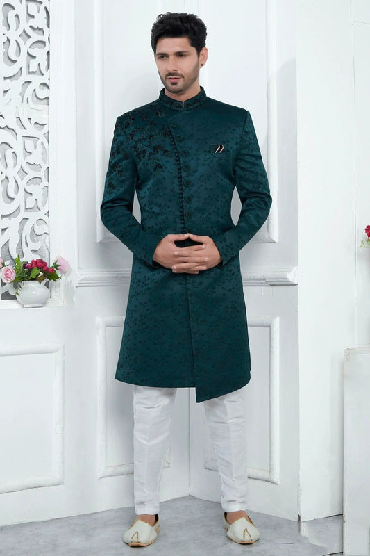 Teal Green Art Silk Sherwan With Aligadhi Pant  NCSH12310291