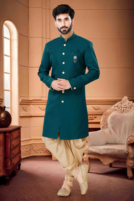 Teal Green Indo Western In Terry Rayon NCSH11310215